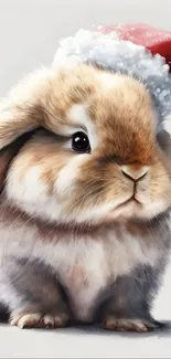 Cute bunny wearing a Santa hat, perfect for festive backgrounds.