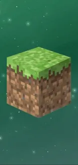 Pixelated earth block in space-themed background.