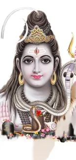 Serene artwork of Lord Shiva with symbolic elements.
