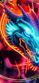 Vibrant neon dragon with glowing colors